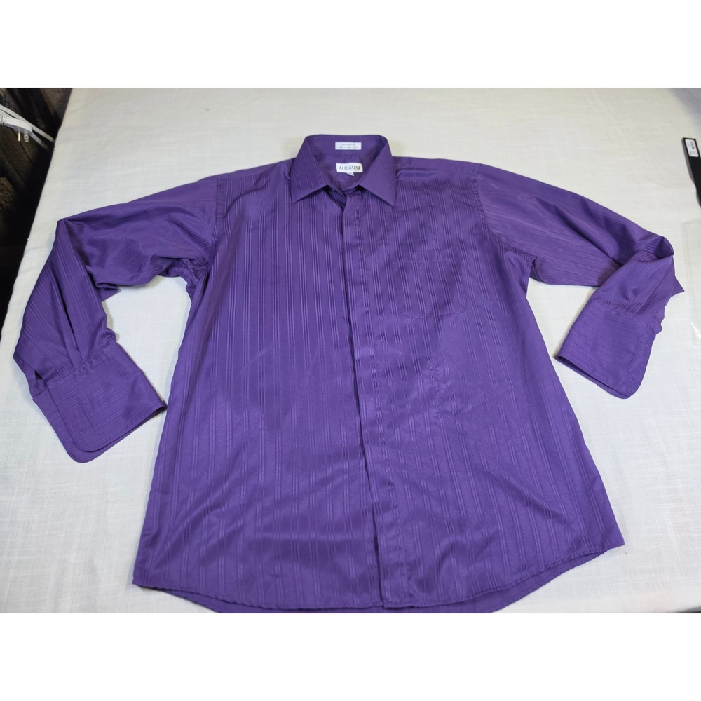 Lucasini Mens Purple Striped Long Sleeve Dress Shirt 17 34-35 XL